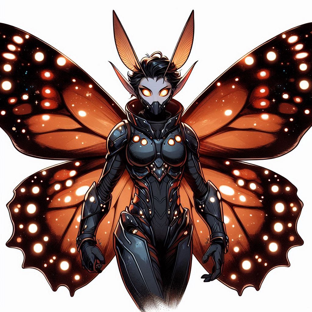 A character with monarch butterfly wings