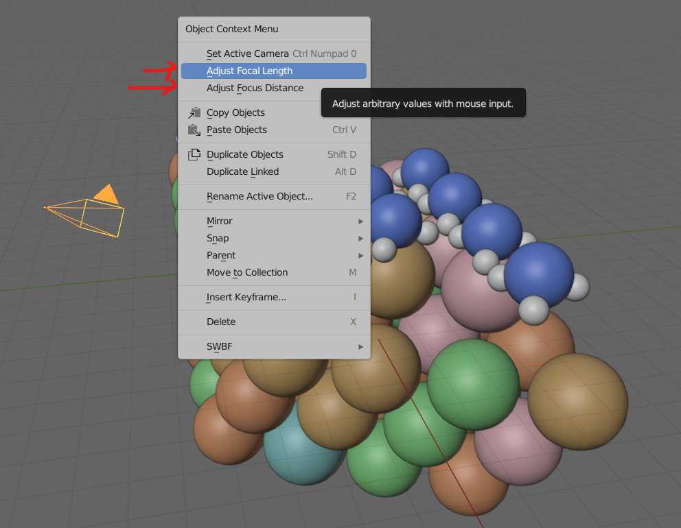 The Blender camera options menu.